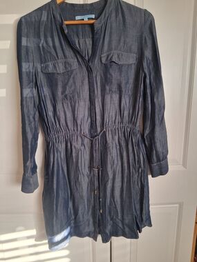 ANTONIO MELANI Denim-Effect Drawstring Mini Dress in Blue